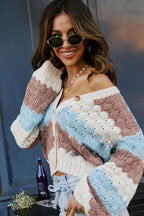 Colorblock V Neck Knit Sweater