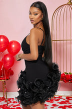 Sexy Solid Spaghetti Strap Ruffled Asymmetric Mini Dress