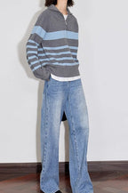 Color Block Striped Knit Sweater