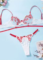 Scarlet Bloom - Sheer Embroidered Lingerie Set