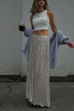 High Waist Sparkle Floor Length Sequin Skirt