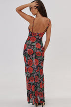 V Neck Printed Strap Slim Maxi Floral Dress