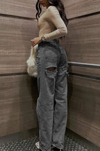 High Waist Distressed Slim Fit Denim Jeans