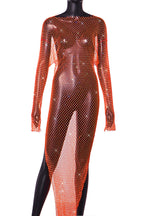 Best Layering Items Mesh Wide Neck Long Sleeve Slit Cover-up Maxi Dress