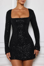 Elegant Square Neck Party Sequin Dress