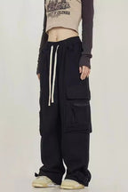 Street Style Loose Wide Leg Red Cargo Pants