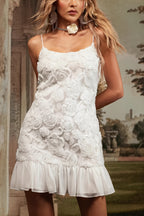 Chic Chiffon Floral Applique Cami Layered Mini Dress