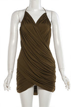 Chic V Neck Ribbed Cami Slim Mini Dress