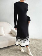 Cristina Contrasting Colored Sweater Relaxed Dress with Premium Casual Styling