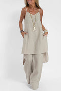 Women Casual Linen Strappy Two Set Suits
