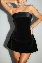 Sexy Slim Strapless Velvet Patchwork Romantic A Line Cocktail Dress