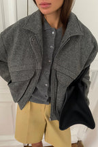 Herringbone Stand Collar Relaxed Coat