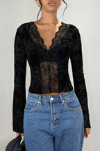 Leopard Print Lace-Paneled Sexy Blouse