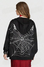 Spider Web Letter Print Punk Zip Hoodie