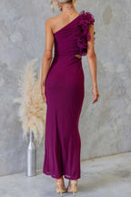 Fashionable Mesh Sleeveless One-shoulder Waist-revealing Maxi Dress