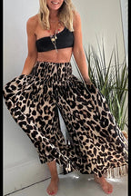 Stella Leopard Print High Rise Smocked Waist Pocketed Wide Leg Pants