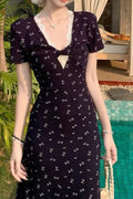 V-neck Waist-cinching Slim Floral Dress