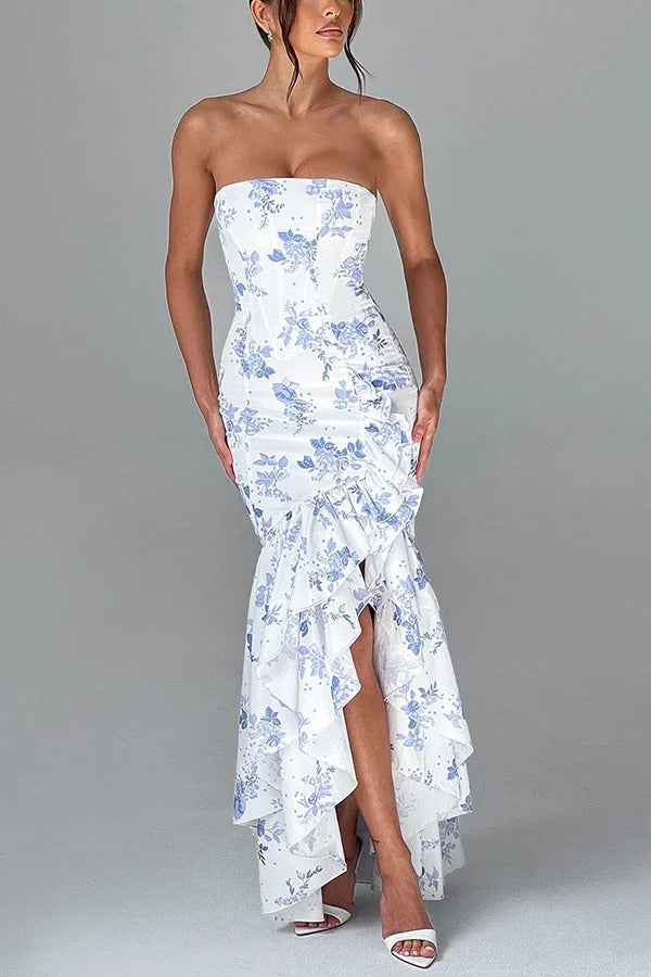 Lindsay Exclusive Off Shoulder Maxi Dress with a Slim Fit and Irregular Hem Elevated Occasion Wear