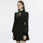 Gothic Heart shaped Puff Sleeves Sexy Black Dress