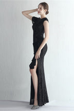 Glitter High Neck Mermaid Slit Formal Dress