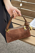 Plain Suede Retro Metal Detail Pillow-style Shoulder Crossbody Bag
