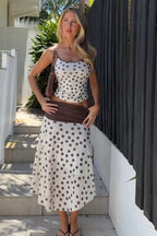 Polka Dot Color Block Cami Crop Top Midi Skirt Set