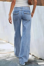 Stylish Loose-fitting Pocket Casual Frayed Wide-leg Jeans