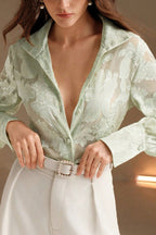 Casual Jacquard Turtleneck Blouse