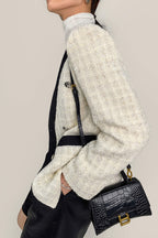 Floral White Contrast Trim Double-Breasted Wool-Blend Tweed Jacket