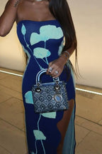 Strapless Floral High Slit Bodycon Maxi Dress