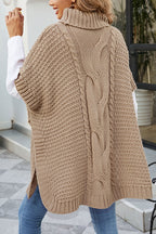 Solid Color Loose Turtleneck Shawl-style Knit Sweater