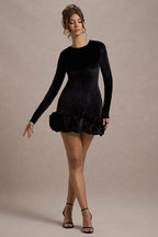 Velvet Ruffle Hem Party Dress