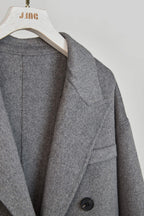 Grey Premium Wool Double-Breasted Longline Coat