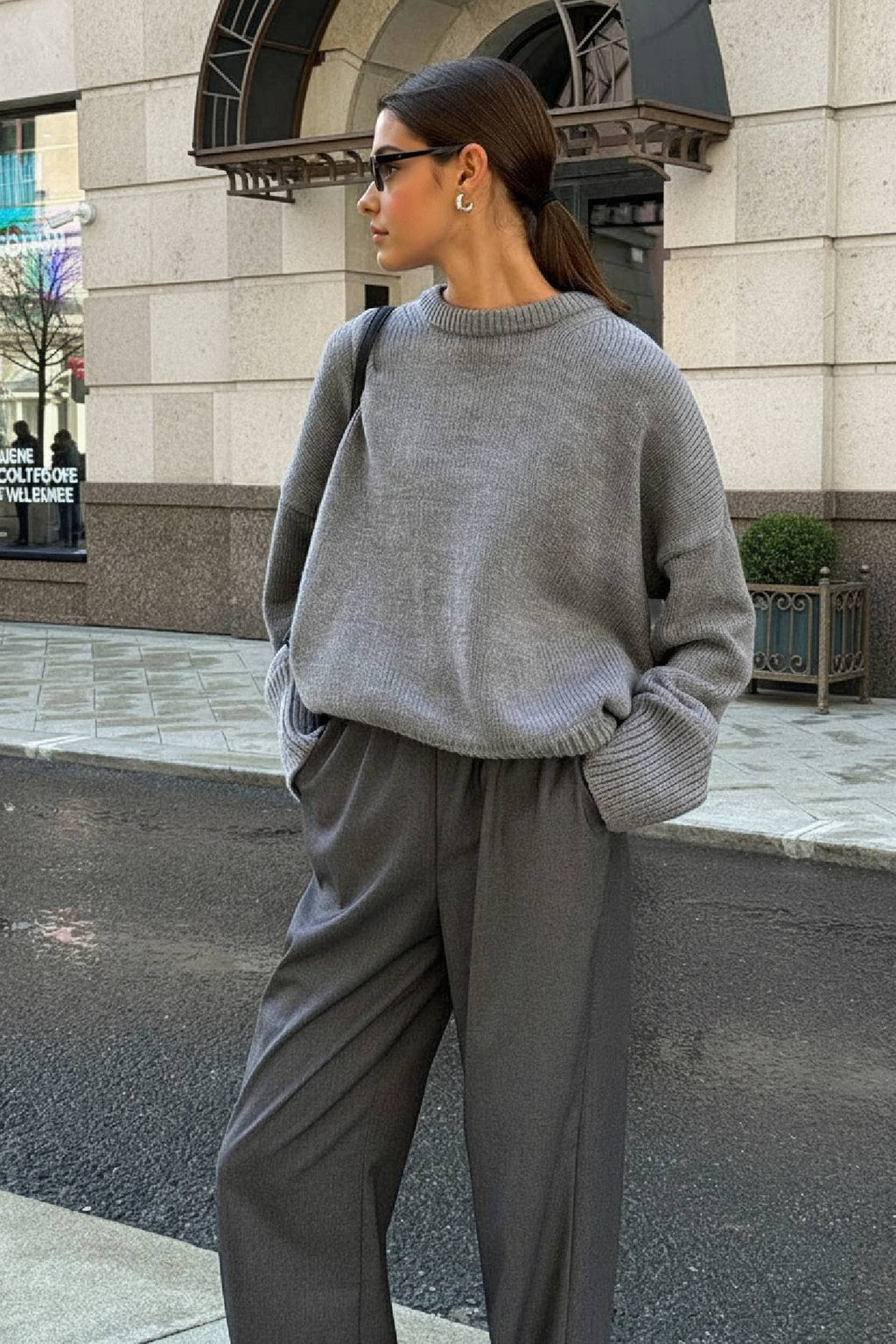 Solid Knit Crew Neck Sweater