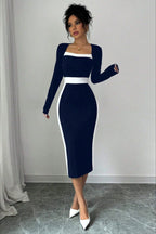 Color Block Panel Bodycon Cocktail Dress