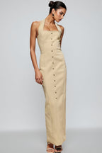 Wynrt Woven Halter Button Maxi Dress