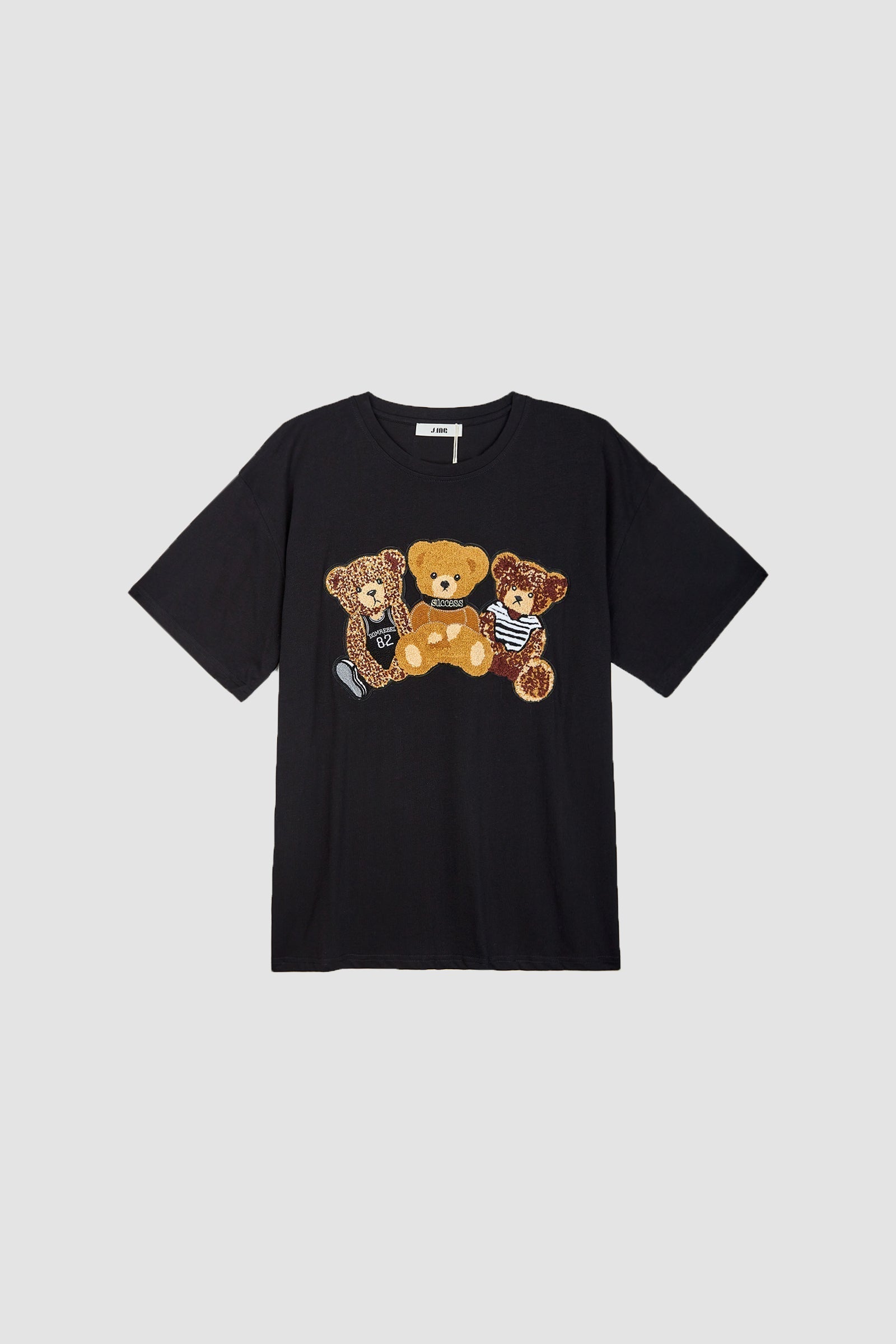 Black Teddy Bear Embroidered T-Shirt