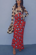 Sabine Animal and Butterfly Print Colorblock Long Sleeve Bias Cut Maxi Dress