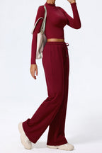 Relaxed Straight Leg  High Waist Knit Pants