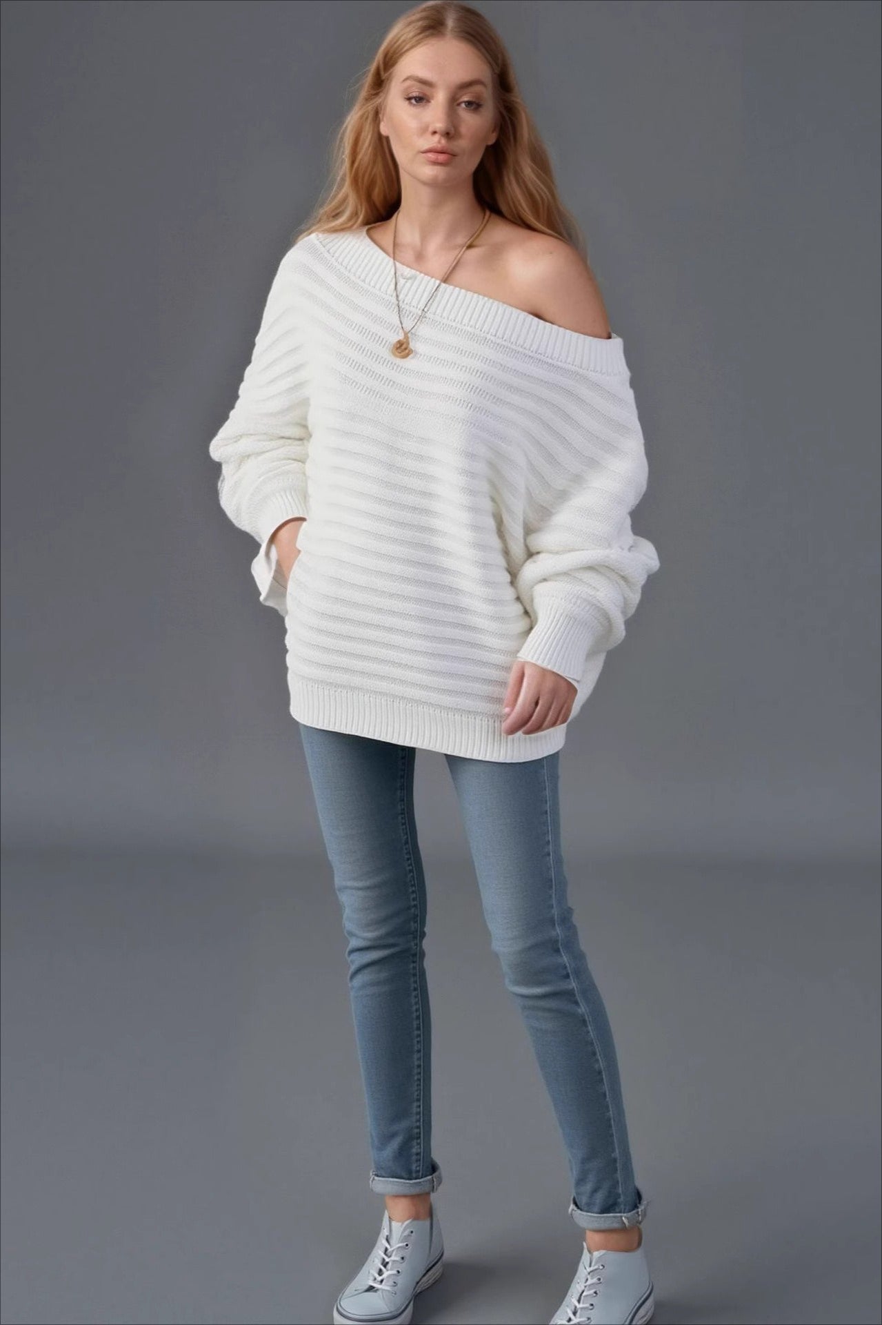 Textured One Shoulder Knit Sweater