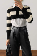 Black And White Striped Super Cropped Cardigan