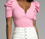 Slim Fit Bubble Short Sleeve Blouse