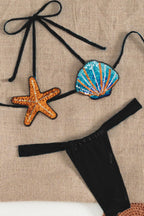Colorful Sequined Shell Tie Two-piece Stretch Bikini Swimsuit
