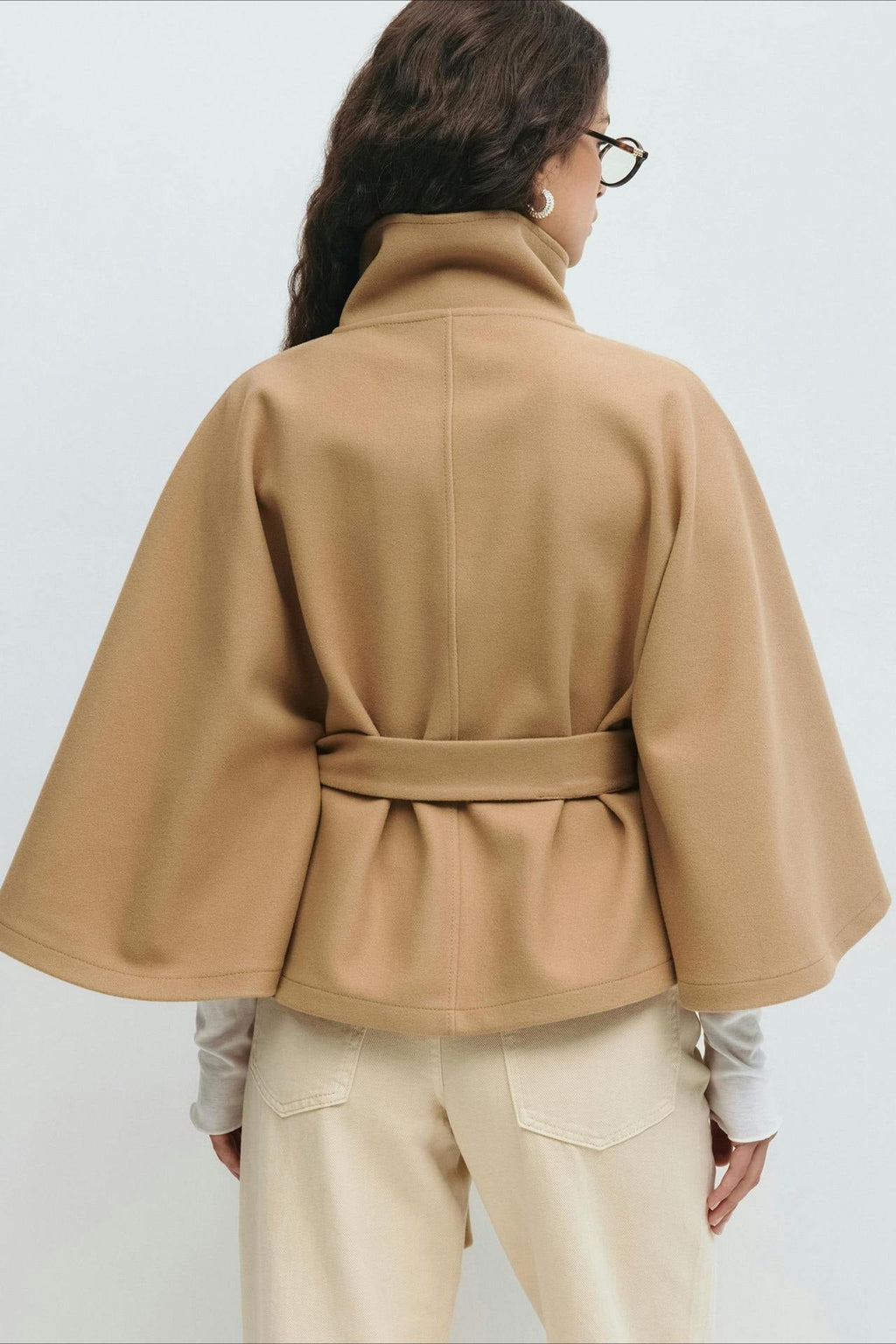 High Neck Button Detail Batwing Sleeve Coat