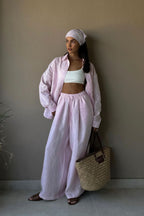 Cotton Loose Long Sleeve Shirt Pants Two Piece Set