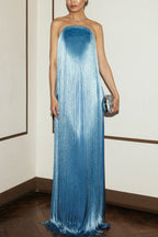 Dreamy Eye-catching Shiny Fringes Off Shoulder Floor-length Gown Maxi Dress