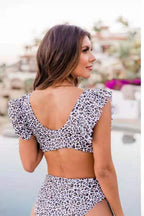 Ruffle Leopard High Waist Bikini Two Piece Swim Set