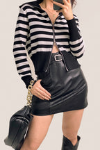 Black Vegan Leather Belted High Rise A-Line Mini Skirt