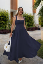 Solid Square Neck Sleeveless Cocktail Dress