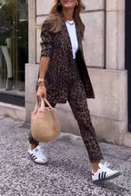 Retro wild leopard print suit cropped pants two-piece suit